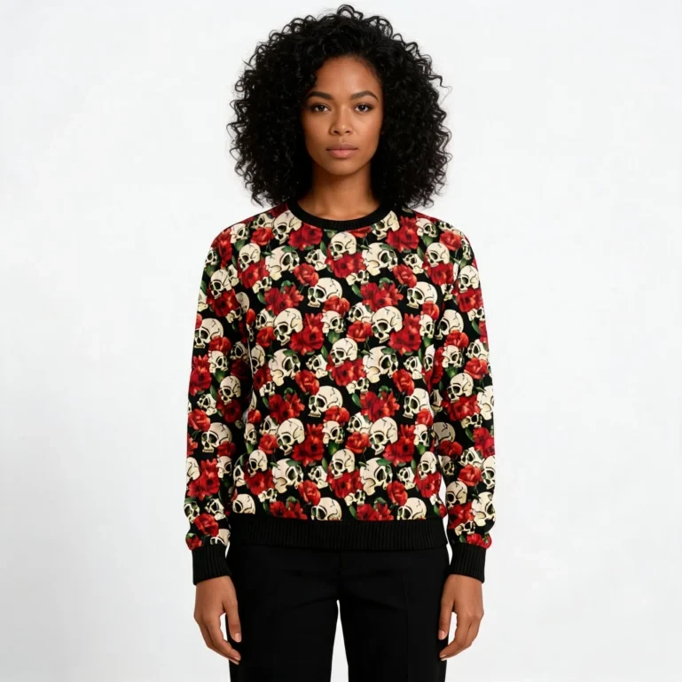Floral Skull Ugly Christmas Sweater Cute Xmas Clothes Skull Gift UGLY926