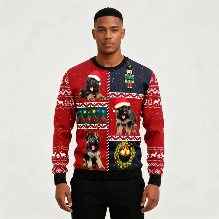 German Shepherd Vintage Ugly Christmas Sweater Cute Xmas Clothing UGLY926