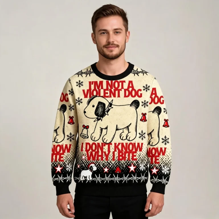 I'm Not Violent Dog I Don't Know Why I Bite Ugly Sweater Holiday UGLY926