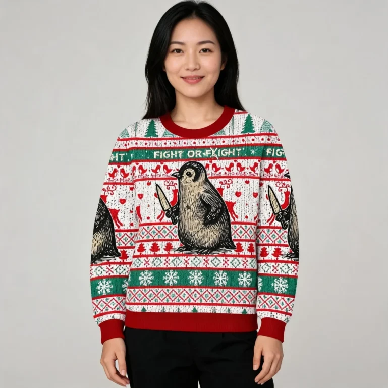 Fight Or Flight Penguin Fun Christmas Ugly Sweater Xmas Wear Penguin UGLY926