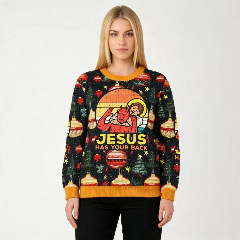 Jesus Has Your Back Christmas Ugly Sweater Holiday Apparel Gift Ideas UGLY926