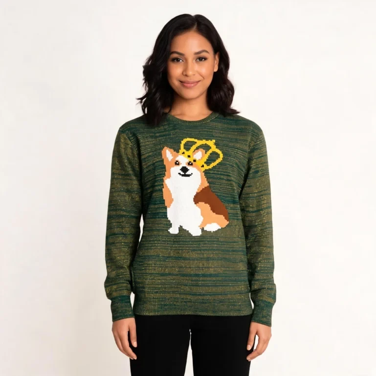 Queen Corgi Dog Lovers Xmas Ugly Christmas Sweater Silly Xmas Outfits UGLY926