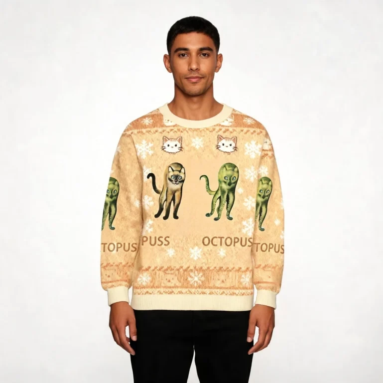 Puss And Octopus Hybrid Meme Christmas Ugly Sweater Christmas Outfits UGLY926