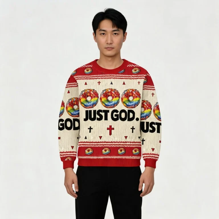 Donut Just God Ugly Sweater Christian Themed Funny Sweater Gift UGLY926