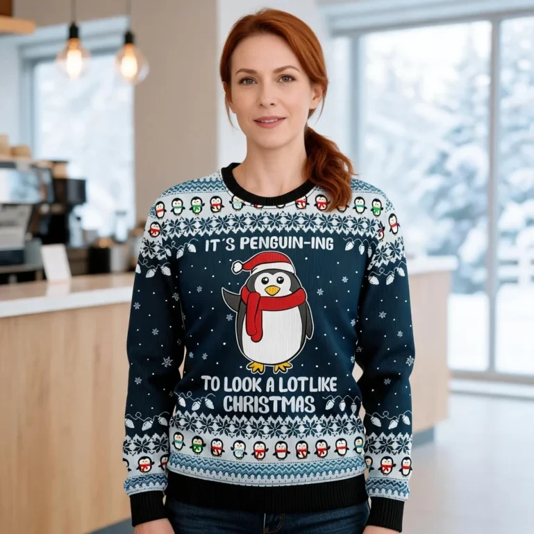 Penguin Wear Scarf Ugly Christmas Sweater Animal Clothing Christmas UGLY926