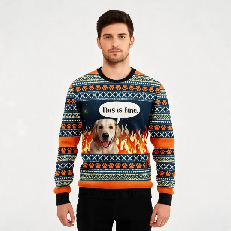Labrador Retriever Fire Ugly Christmas Sweater This Is Fine Animal UGLY926