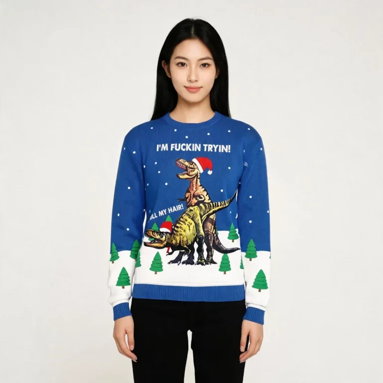 Pull My Hair Dinosaur Dirty Mens Ugly Sweater Holiday Merch That UGLY926