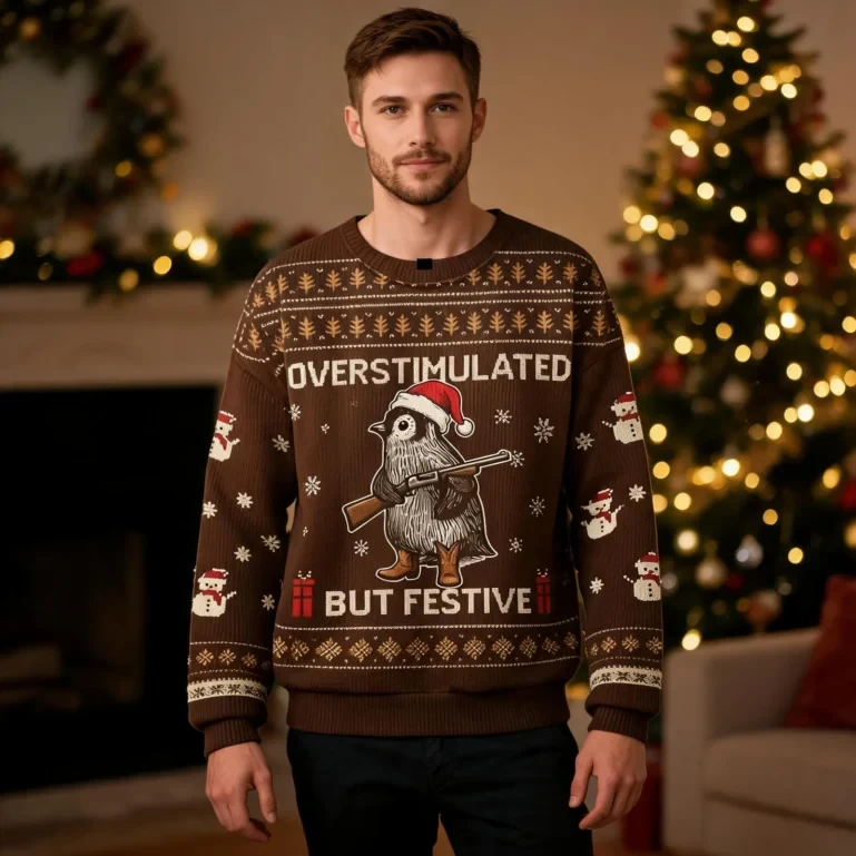 Penguin Ugly Christmas Sweater Overstimulated But Festive Christmas UGLY926