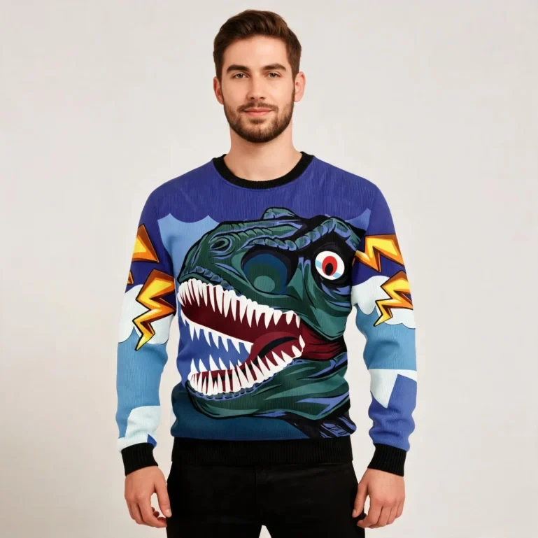Dinosaur Face Ugly Christmas Sweater Cute Xmas Apparel Best Gift UGLY926