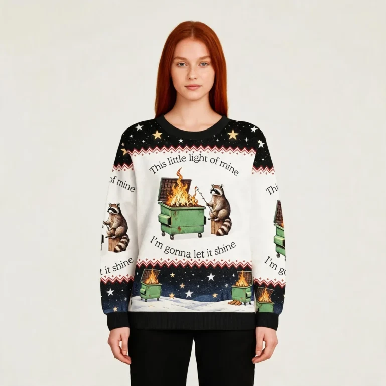 Dumpster Fire Raccoon Ugly Sweater Holiday Apparel Christmas Gift For UGLY926
