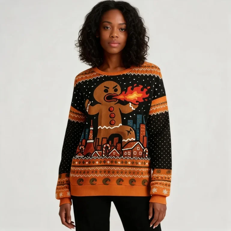 Fire Breathing Gingerbread Ugly Christmas Sweater Funny Christmas UGLY926