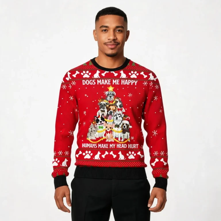 Dogs Make Me Happy Funny Ugly Xmas Sweaters Cute Xmas Apparel Doggy UGLY926
