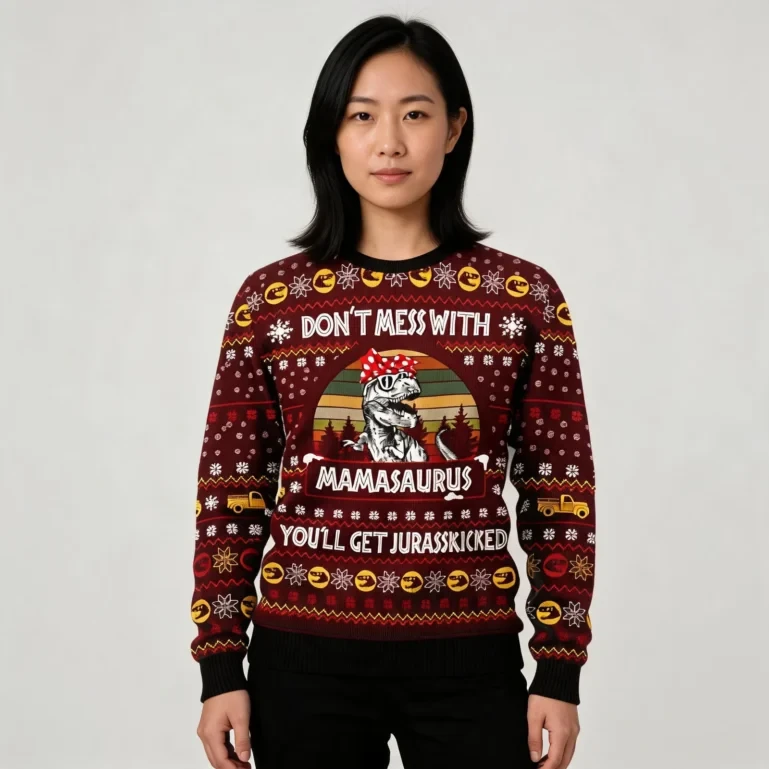 Dinosaur Mom Ugly Christmas Sweater Don_t Mess With Mamasaurus UGLY926