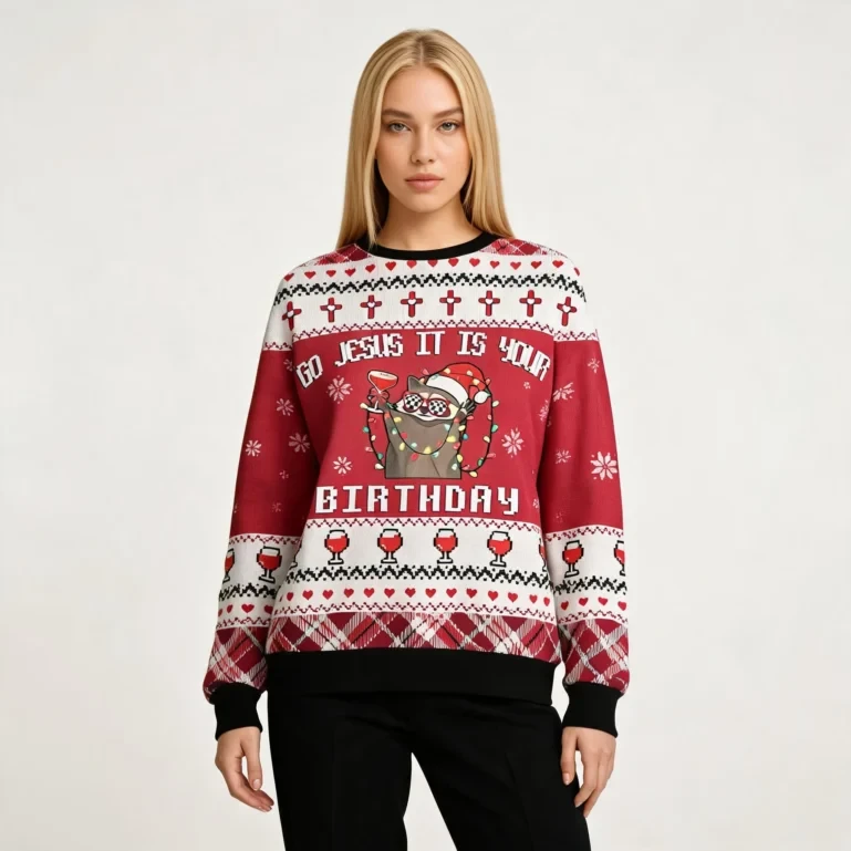 Raccoon Go Jesus It's Your Birthday Ugly Christmas Sweater Xmas Wear UGLY926