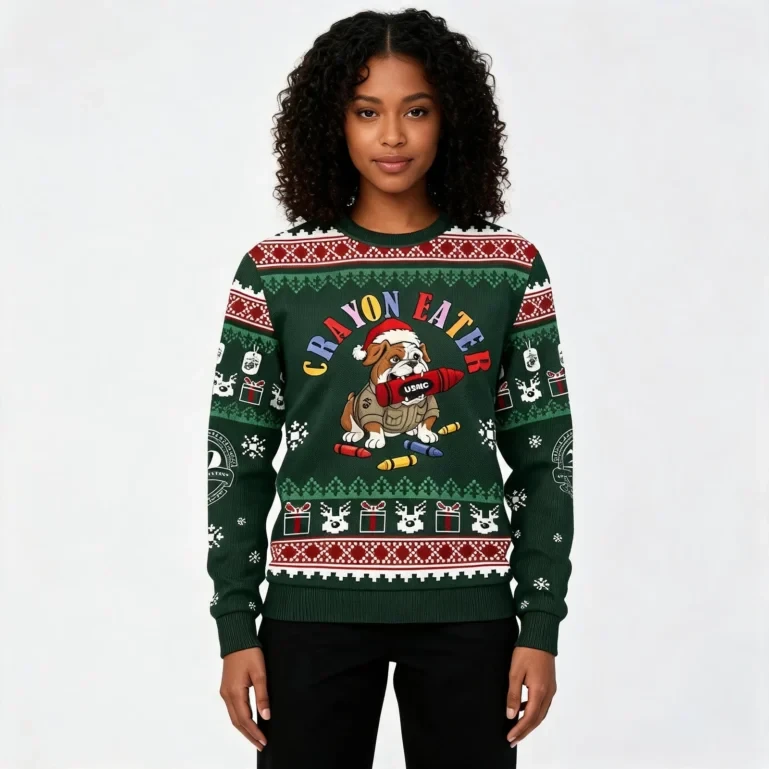 Devil Dog USMC 250th Anniversary Ugly Christmas Sweater Crayon Eater UGLY926