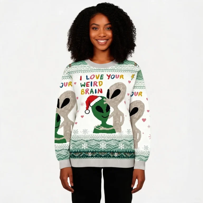Funny Aliens With I Love Your Weird Brain Christmas Ugly Sweater Xmas UGLY926