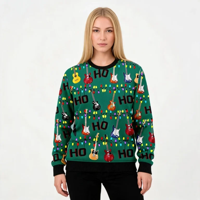 Electric Guitar Ho Ho Ho Funny Ugly Xmas Sweaters Cute Xmas Clothes UGLY926