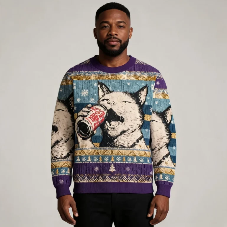 Funny Drink Cat Meme Ugly Sweater Xmas Clothing Christmas Gift For UGLY926