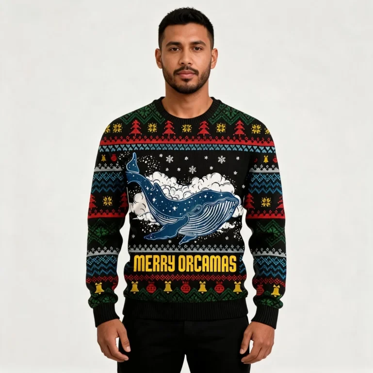 Merry Christmas Orcas Killer Whale Ugly Christmas Sweater Winter UGLY926