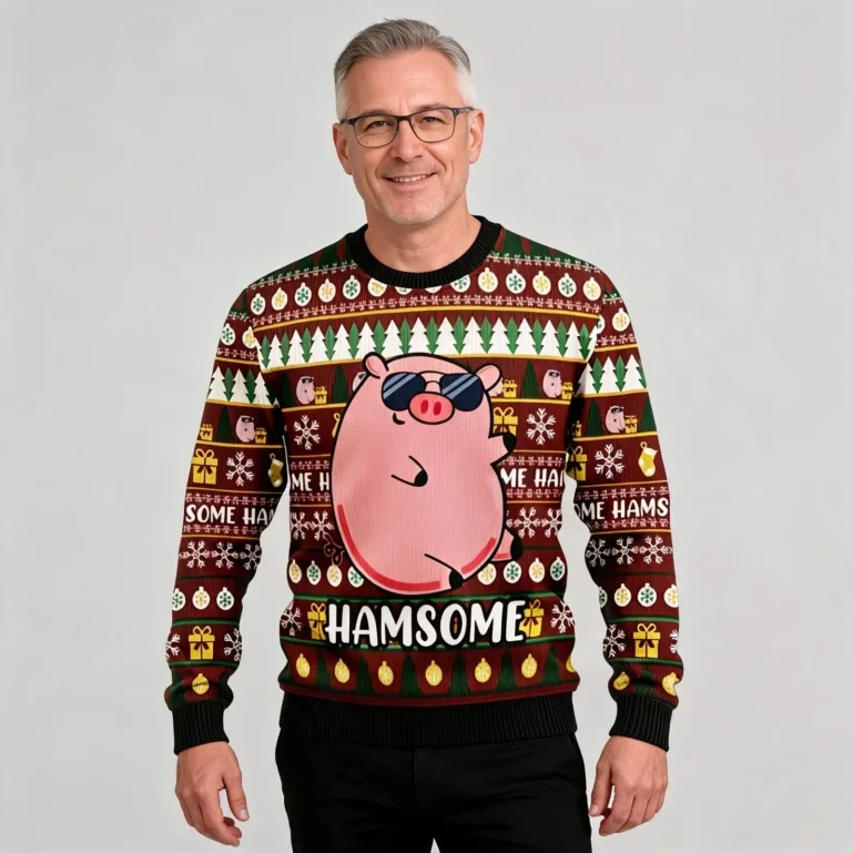 Handsome Cute Pig Ugly Christmas Sweater Animal Design Christmas Gift UGLY926
