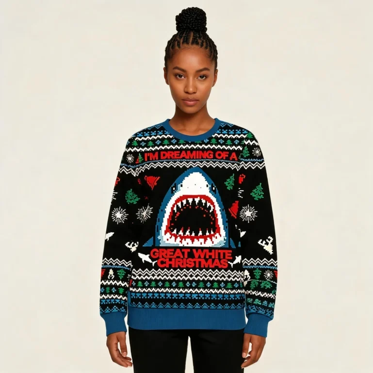 Man Eating Shark Christmas Ugly Sweater Funny Secret Santa Gifts UGLY926