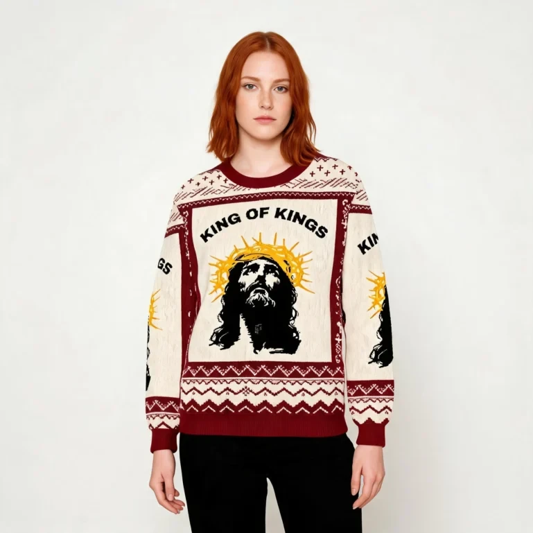 Jesus Is King Of Kings Ugly Sweater Holiday Clothinng Unique Gift UGLY926