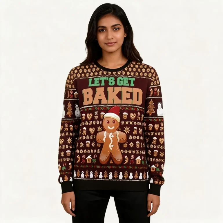 Gingerbread Ugly Christmas Sweater Let's Get Baked Xmas Wear UGLY926