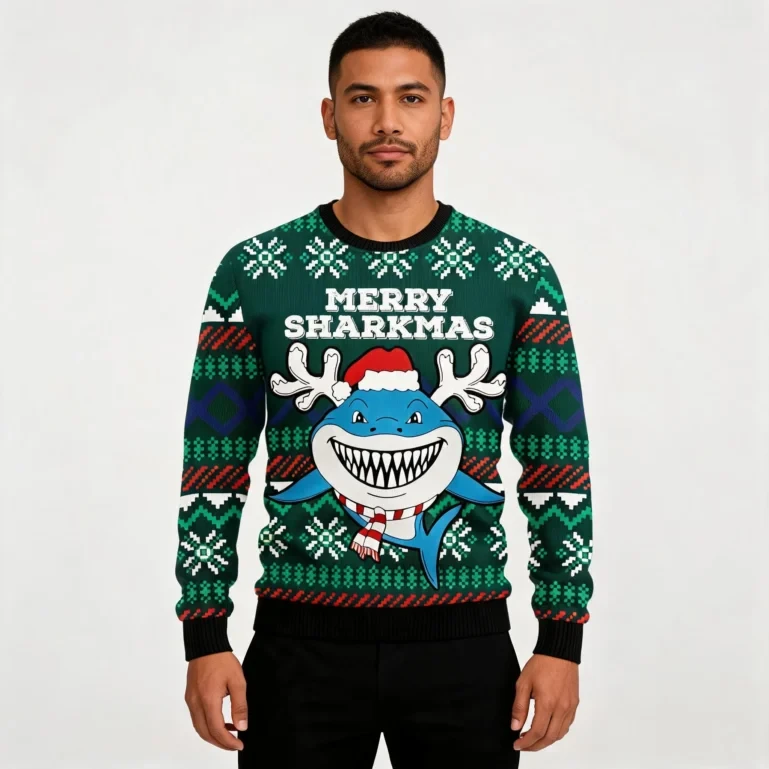 Merry Sharkmas Ugly Christmas Sweater Funny Christmas Sweater Shark UGLY926