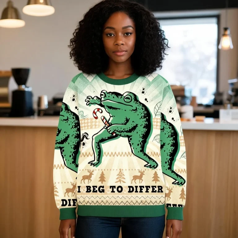 I Beg To Differ Funny Frog Christmas Ugly Sweater Holiday Wear UGLY926