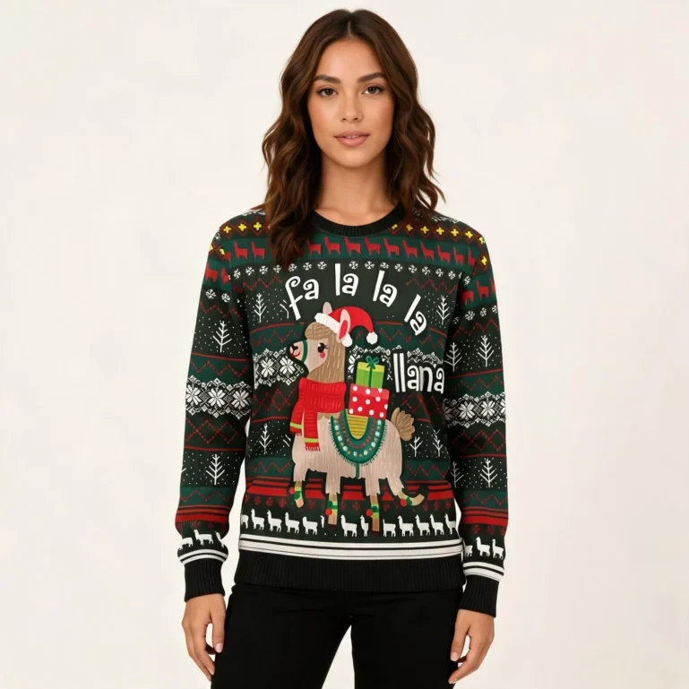 Llama Fa La La La Christmas Ugly Sweater Christmas Themed Llama UGLY926