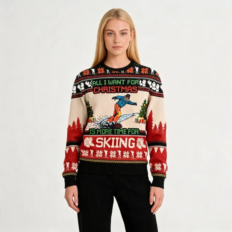 More Time For Skiing Ugly Christmas Sweater Holiday Wear Skiing UGLY926