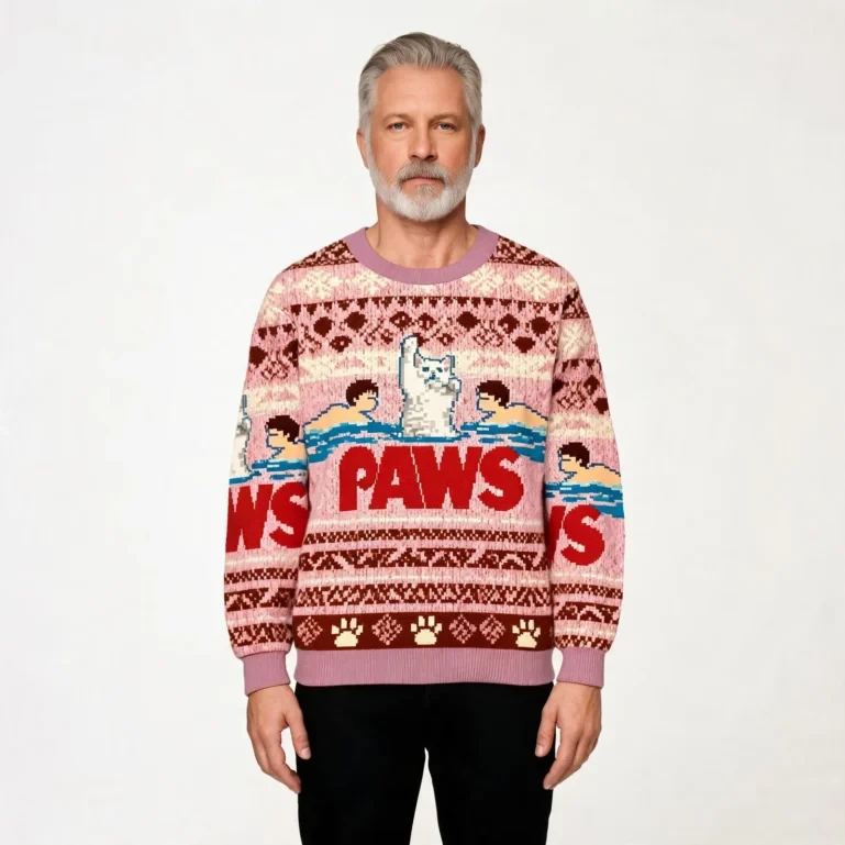 Paws Funny Cat Parody Christmas Ugly Sweater Holiday Apparel Xmas UGLY926