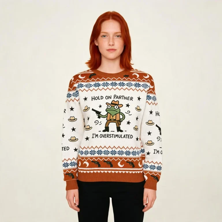Overexcited Cowboy Frog Funny Meme Ugly Sweater Xmas Wear Christmas UGLY926