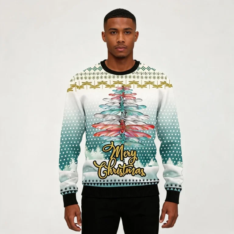 Dragonfly Christmas Tree Funny Ugly Xmas Sweaters Funny Xmas Clothing UGLY926