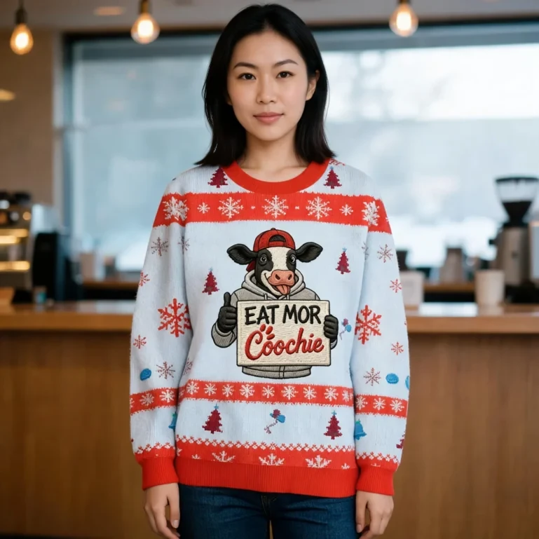 Humorous Thumbs Up Cow Christmas Ugly Sweater Xmas Apparel Cool UGLY926