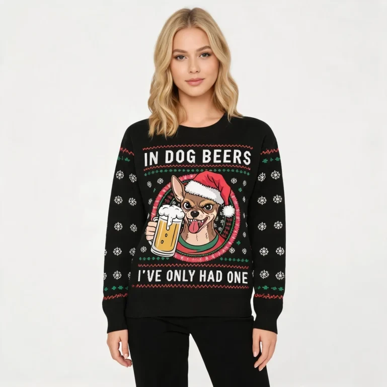 In Dog Beers I've Only Had One Christmas Ugly Sweater Cute Xmas UGLY926
