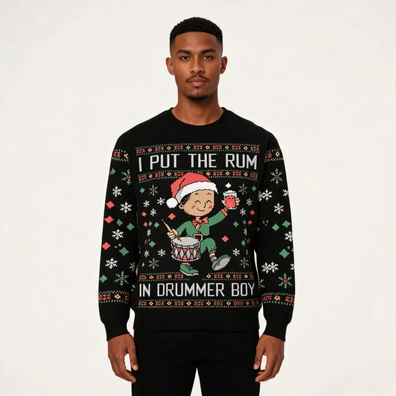 I Put The Rum In Drummer Boy Christmas Ugly Sweater Funny Xmas UGLY926
