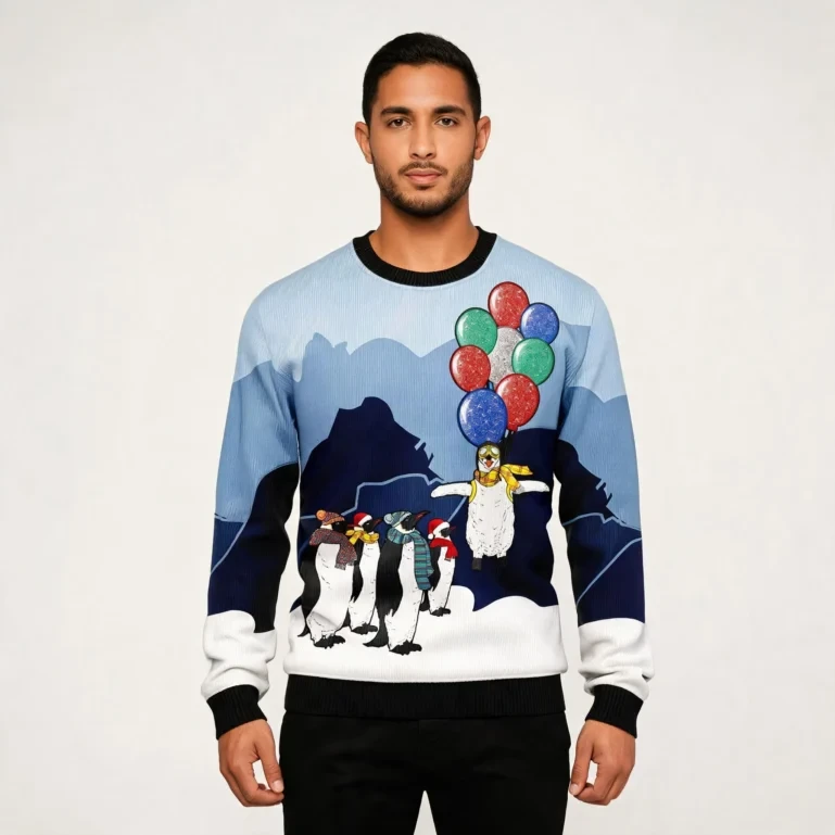 Penguin Christmas Balloon Ugly Christmas Sweater Animal Themed Funny UGLY926