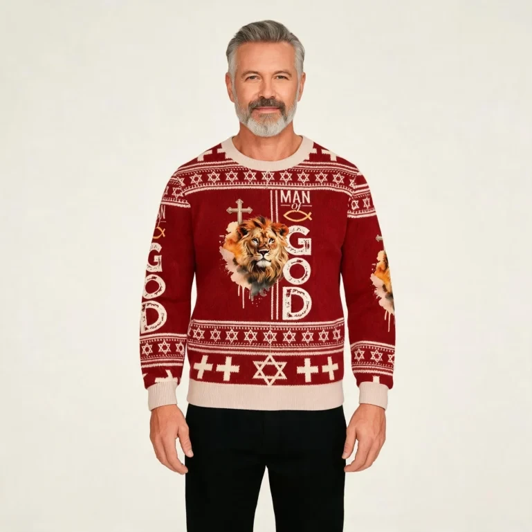 Lion Man Of God Ugly Sweater Animal Themed Holiday Clothing Christian UGLY926
