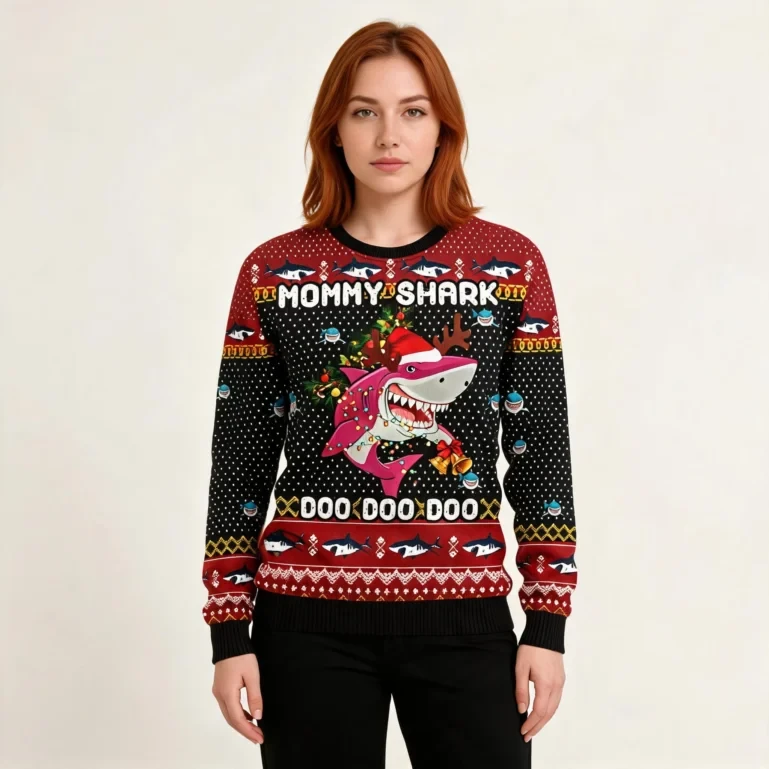 Mommy Shark Christmas Ugly Christmas Sweater Animal Themed Shark UGLY926