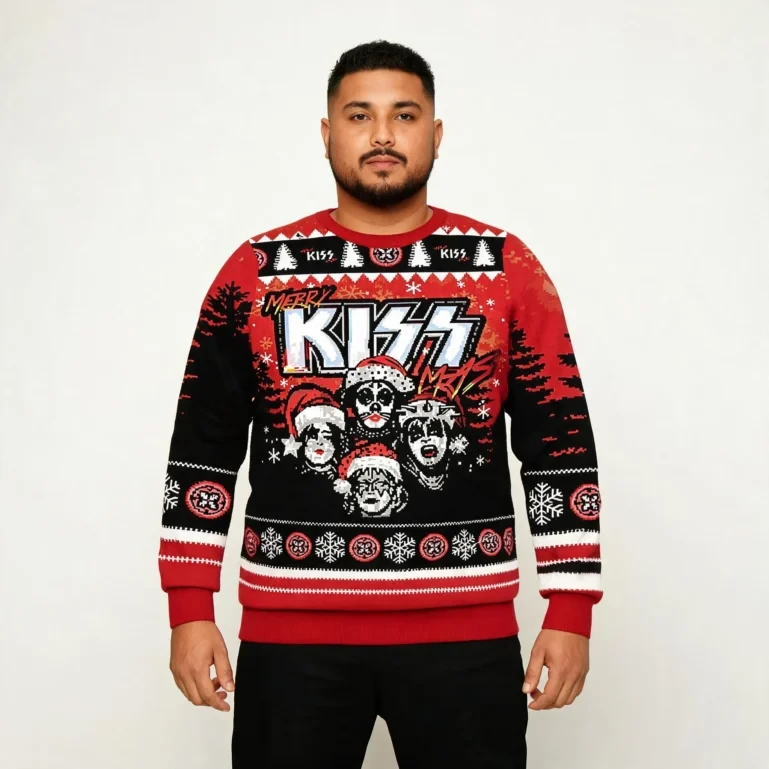 Merry Kissmas Funny Faces With Santa Hat Christmas Ugly Sweater Xmas UGLY926