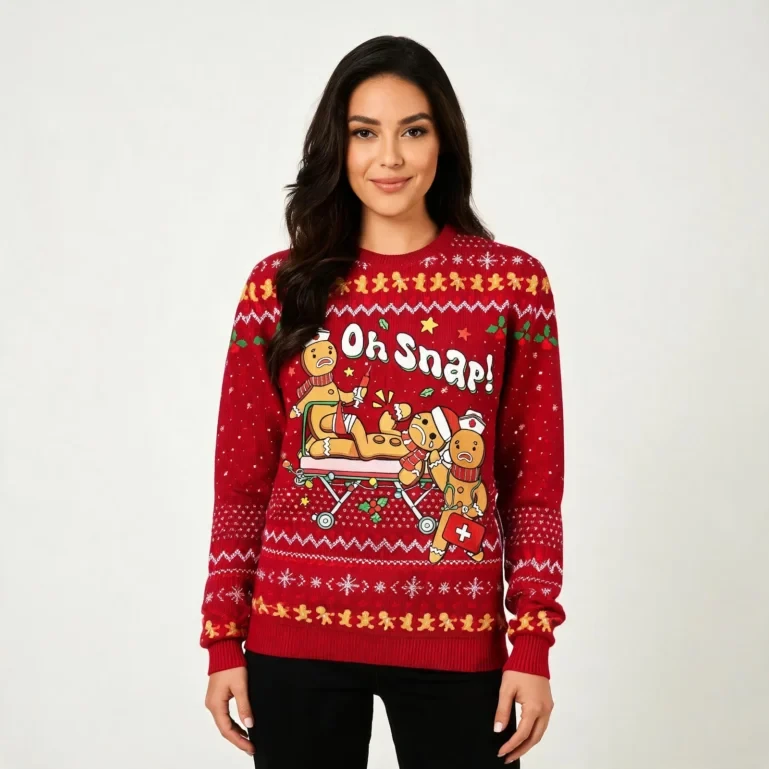 Oh Snap Gingerbread Ugly Christmas Sweater For Women Unique Holiday UGLY926