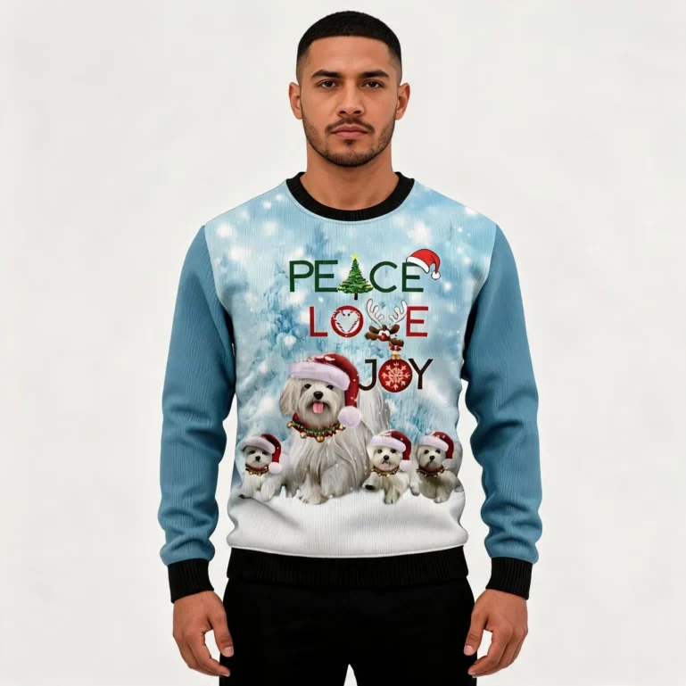 Maltese Peace Love Joy Ugly Christmas Sweater Winter Apparel Dog UGLY926