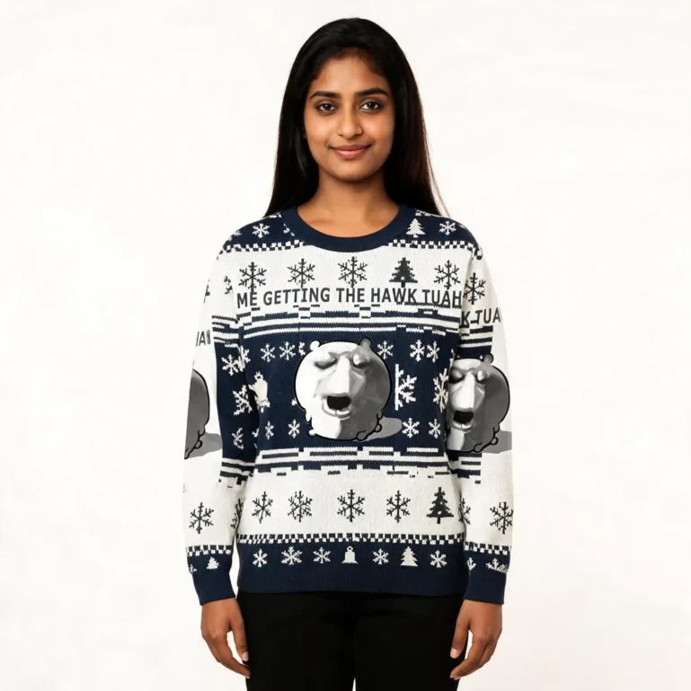 Me Getting The Hawk Tuah Funny Meme Ugly Sweater Festive Wear UGLY926