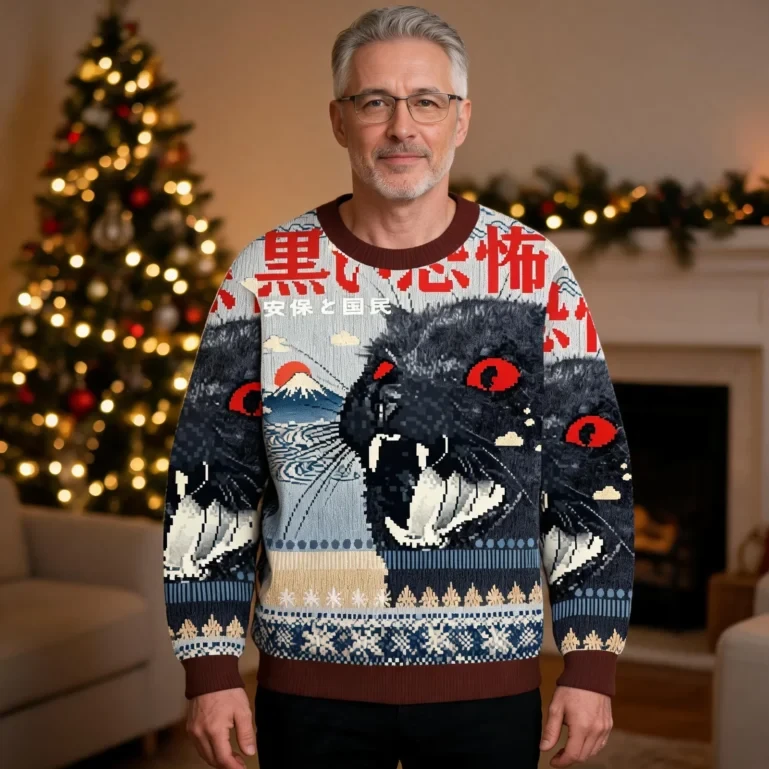 Fierce Black Cat Christmas Ugly Sweater Xmas Apparel Christmas Gift UGLY926