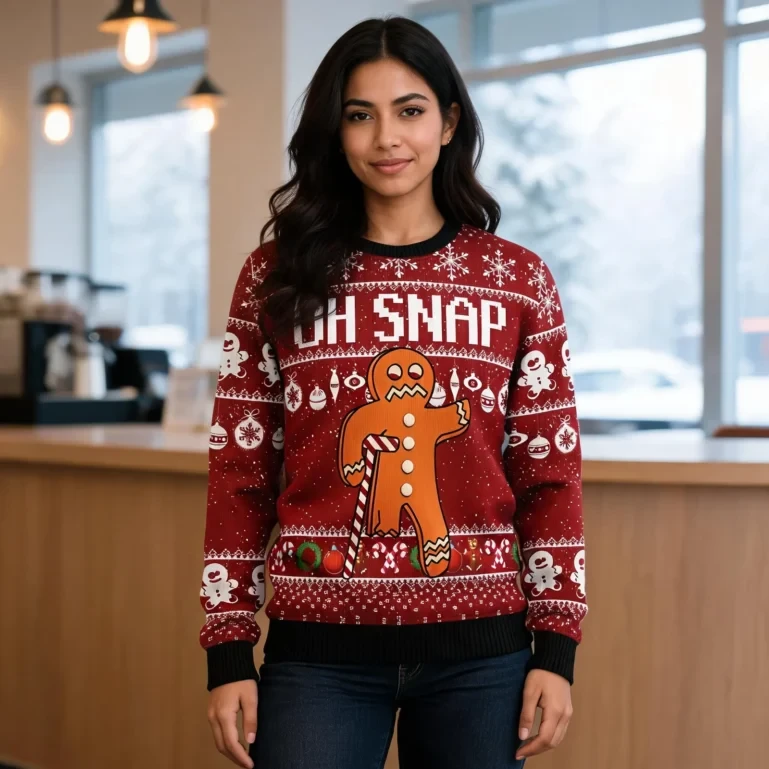 Gingerbread Oh Snap Ugly Christmas Sweater Holiday Clothing Xmas Gift UGLY926