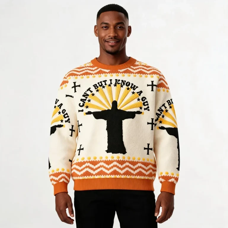 I Can't But I Know A Guy Ugly Sweater Christian Themed Holiday UGLY926