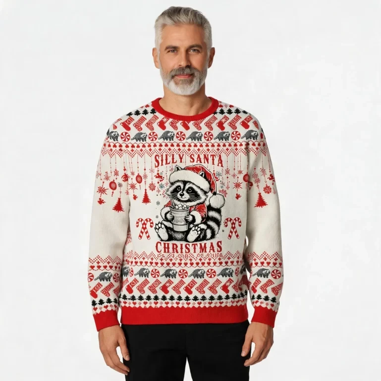 Raccoon Silly Santa Christmas Is For Jesus Ugly Christmas Sweater UGLY926