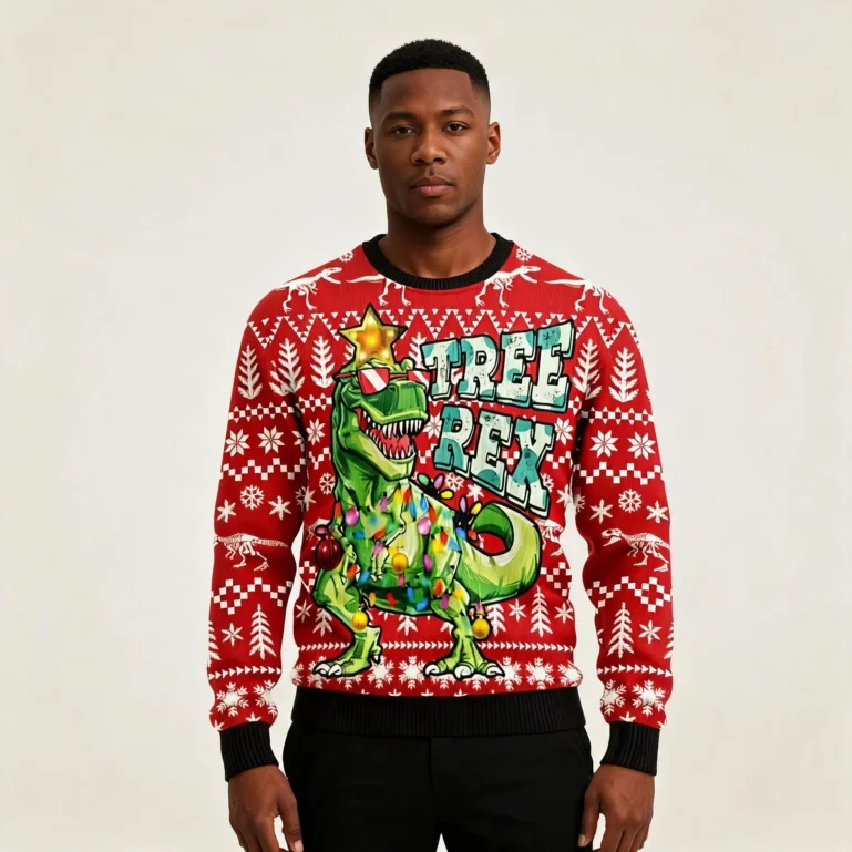 Tree Rex T Rex Dinosaur Ugly Christmas Sweater Funny Animal Sweater UGLY926