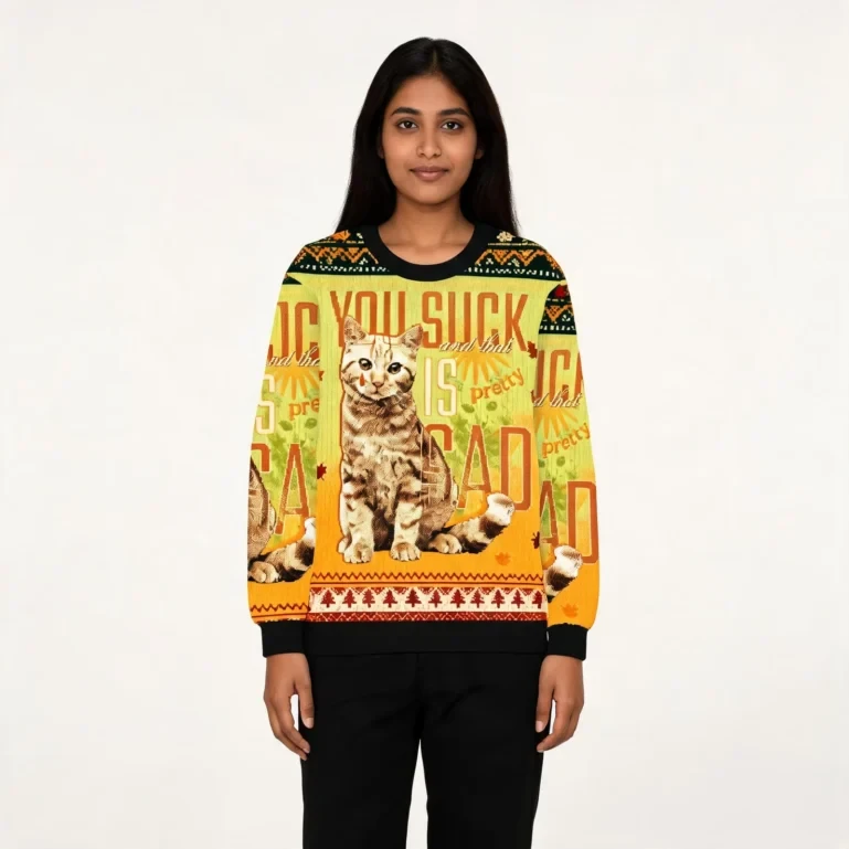 You Suck And That Is Pretty Sad Cat Ugly Christmas Sweater Winter UGLY926